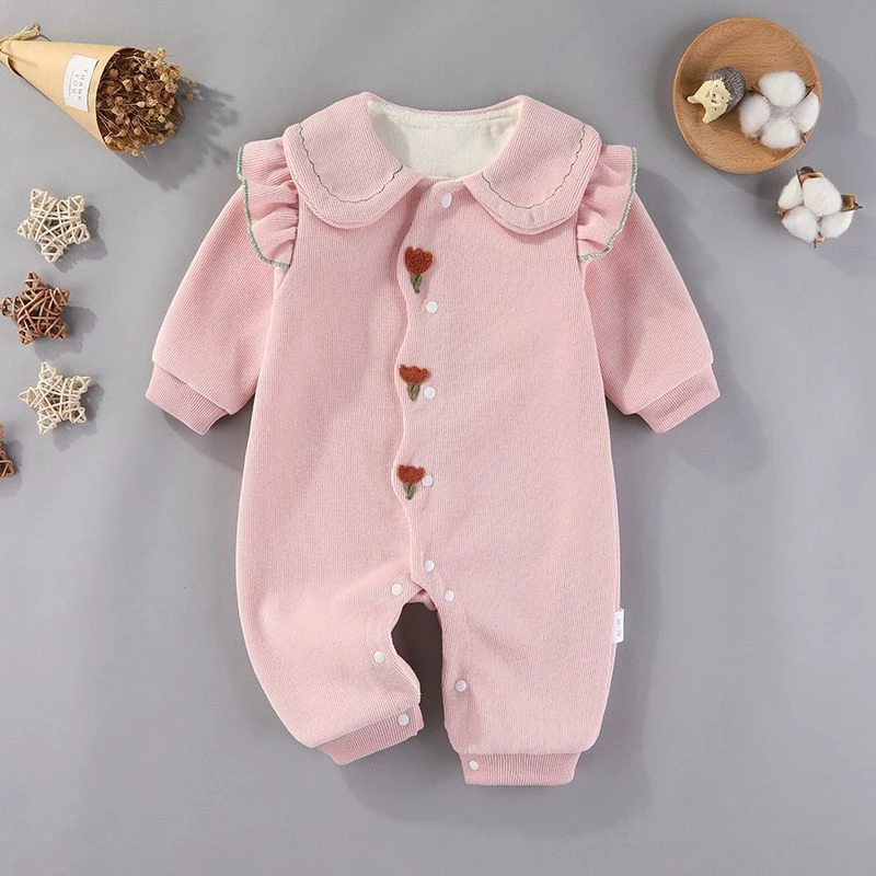 【灿宝家】三朵玫瑰双层连体春秋新款宝宝长袖公主风超萌可爱新生儿