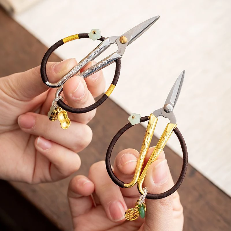 复古泡茶袋小剪刀迷你中式家用茶艺吊坠小茶剪多功能功夫茶道配件
