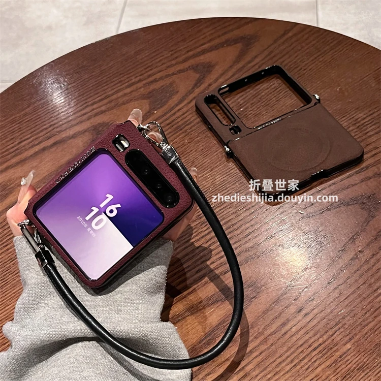 适用华为Pura x手机壳新款折叠屏典藏版皮纹磁吸手提绳子保护套女