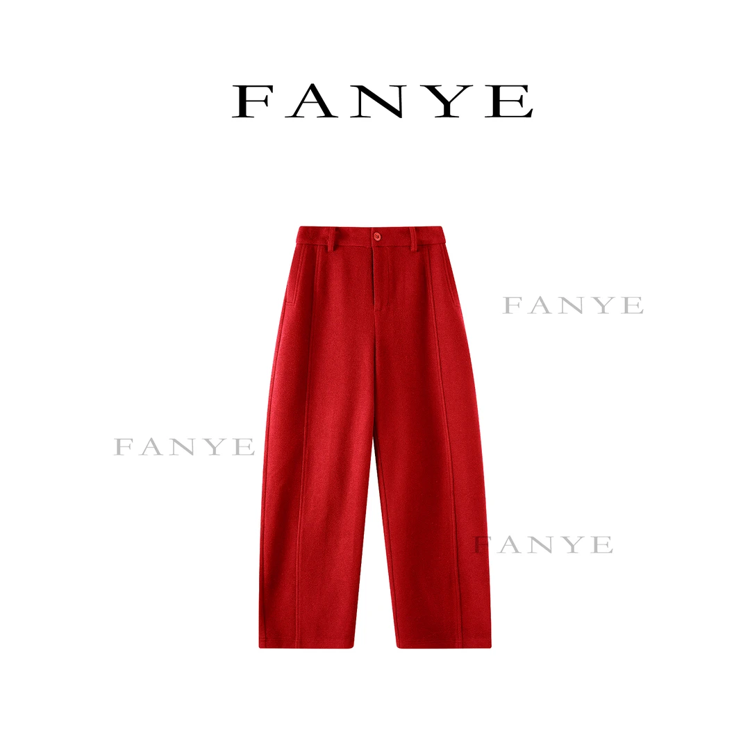 FANYE 2025冬季新款老钱风极简弯刀羊毛裤25393