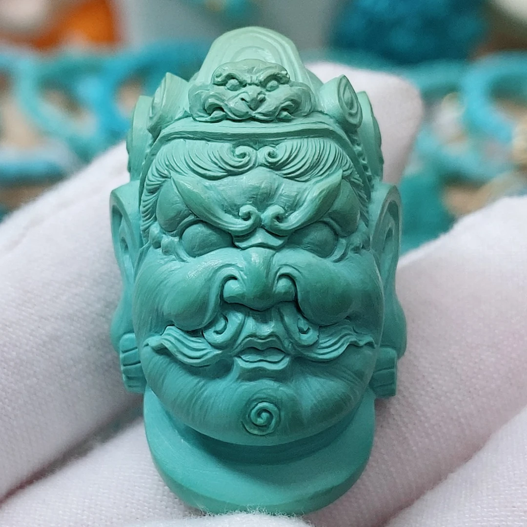 未镶嵌绿松石高瓷绿精雕财宝天王