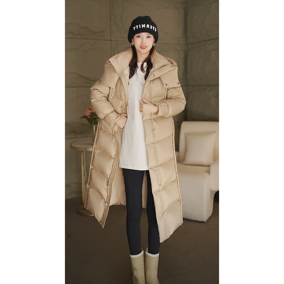 新国标90高奢白鹅绒羽绒服女冬季新款气质显瘦中长款极寒连帽外套
