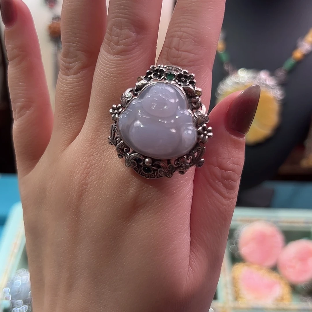 翡翠戒指银S925镶嵌，