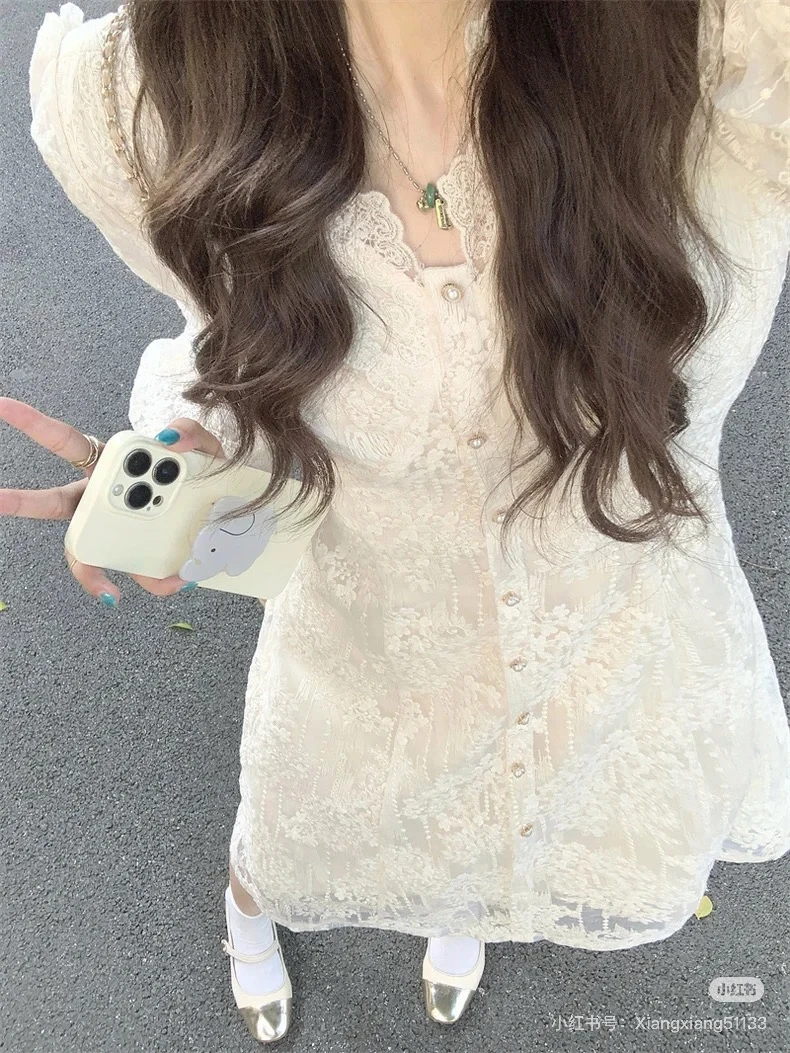 2025秋季法式甜美温柔风薄款蕾丝连衣裙长袖收腰气质长裙5868甜