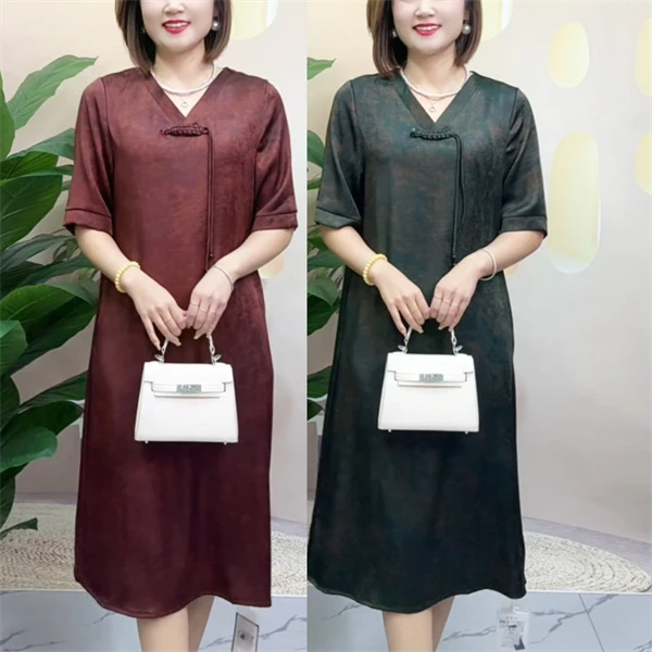 新款如意盘扣洋气时尚宽松显瘦连衣裙2530