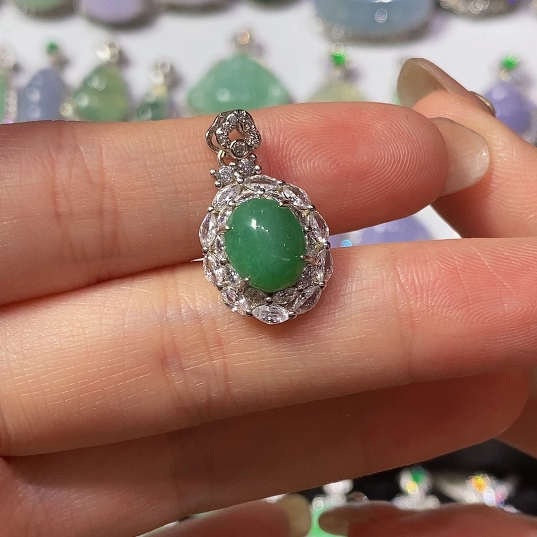 颈饰银S925镶嵌翡翠天然翡翠