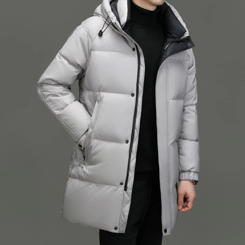 2025冬季新款男士潮流时尚休闲连帽保暖鹅绒羽绒中长款男高端保暖