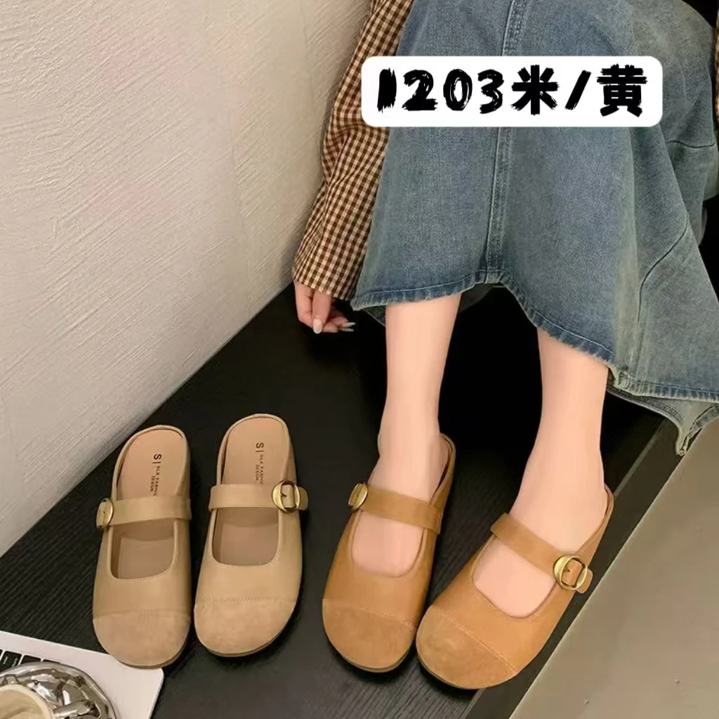 1203-D韩版超火懒人勃肯包头半拖女新款平底圆头百搭外穿凉拖鞋