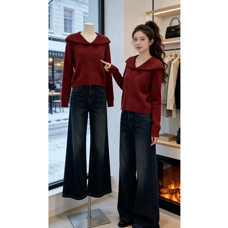 复古韩系显白设计感长袖针织衫女2026冬季新款氛围感甜美显瘦上衣