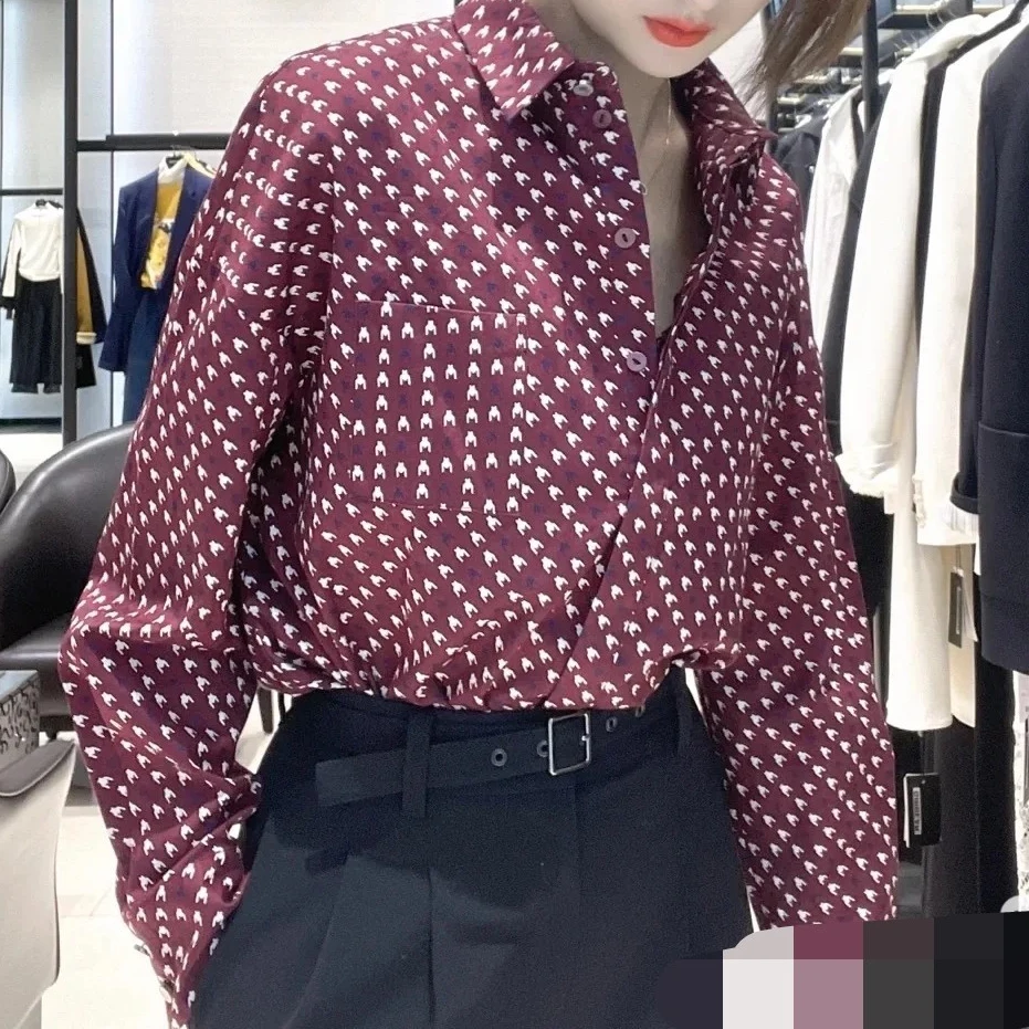 女装暗红色纯棉休闲衬衫1300545-1A72225