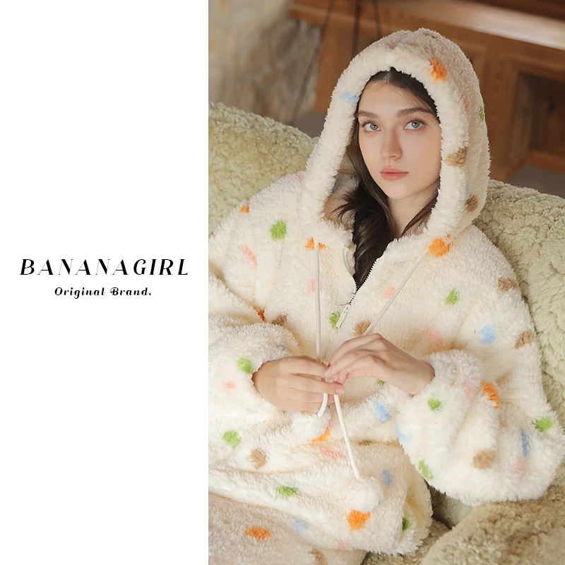 Bananagirl【冬日恋人】睡衣女秋冬加绒加厚款连帽家居服外套可外穿