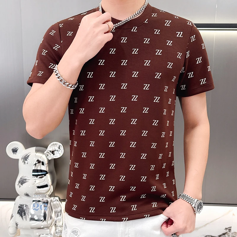 T恤夏季休闲圆领大码空气层百搭时尚打底衫男士红色保暖半袖