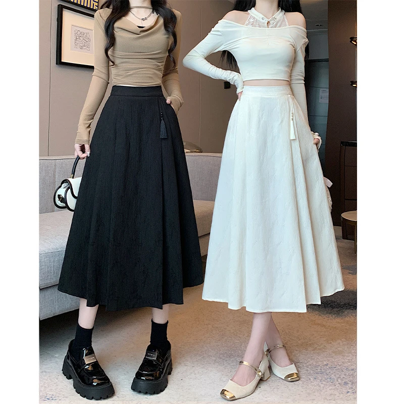 国风提花粉色半身裙女春季2024新款新中式马面裙气质a字百褶裙子