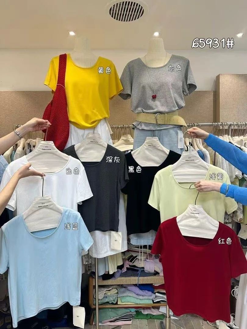 VI@65931 韩系百搭圆领纯色宽松显瘦短袖T 6-15