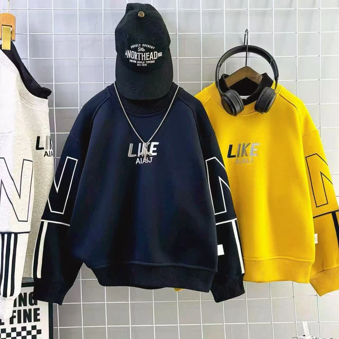 伽伽猫童装儿童冬季新款加厚上衣打底衫男童痞帅炸街卫衣