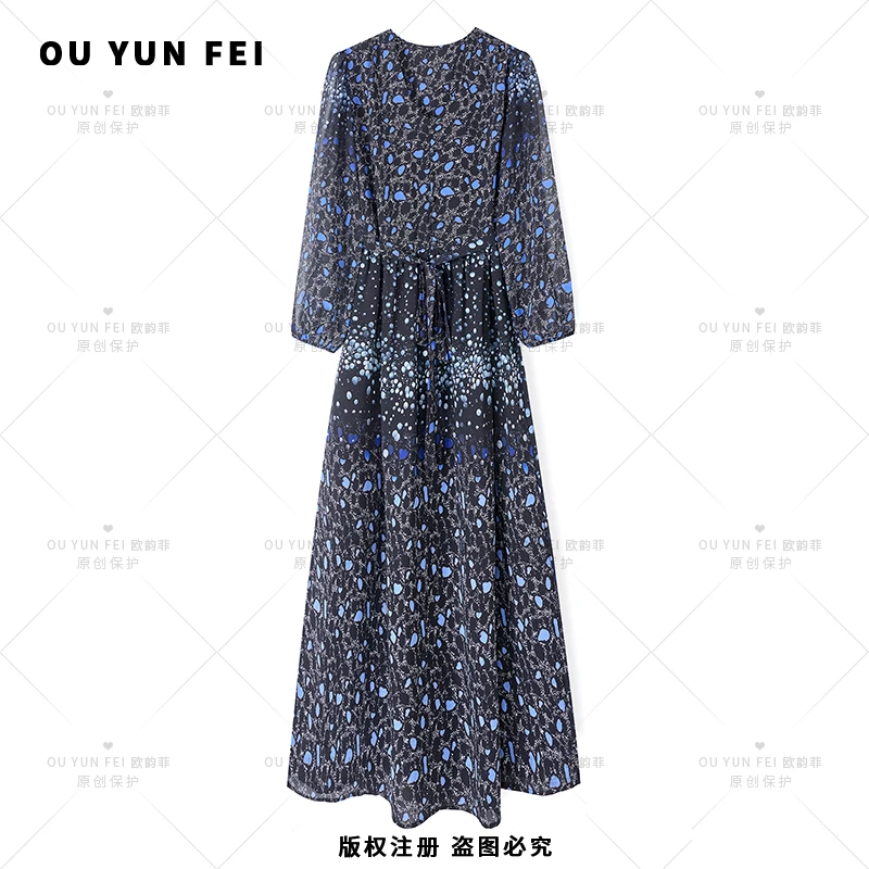 高级感连衣裙女新款气质显瘦穿搭时尚洋气印花长裙HB1057