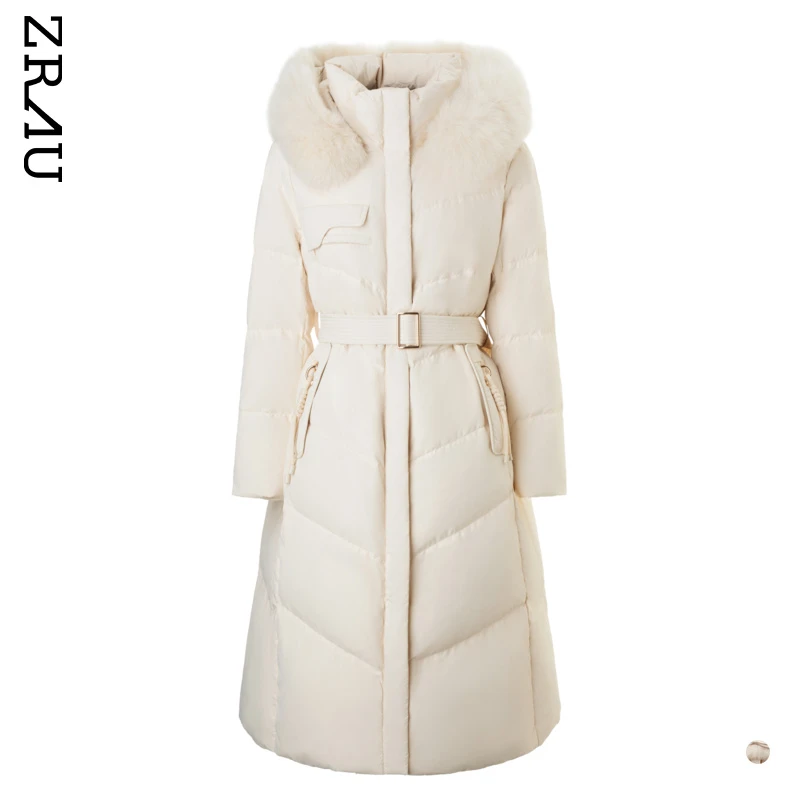 【11.11专场】ZRAU法式毛领连帽保暖羽绒服冬季中长外套91120341855