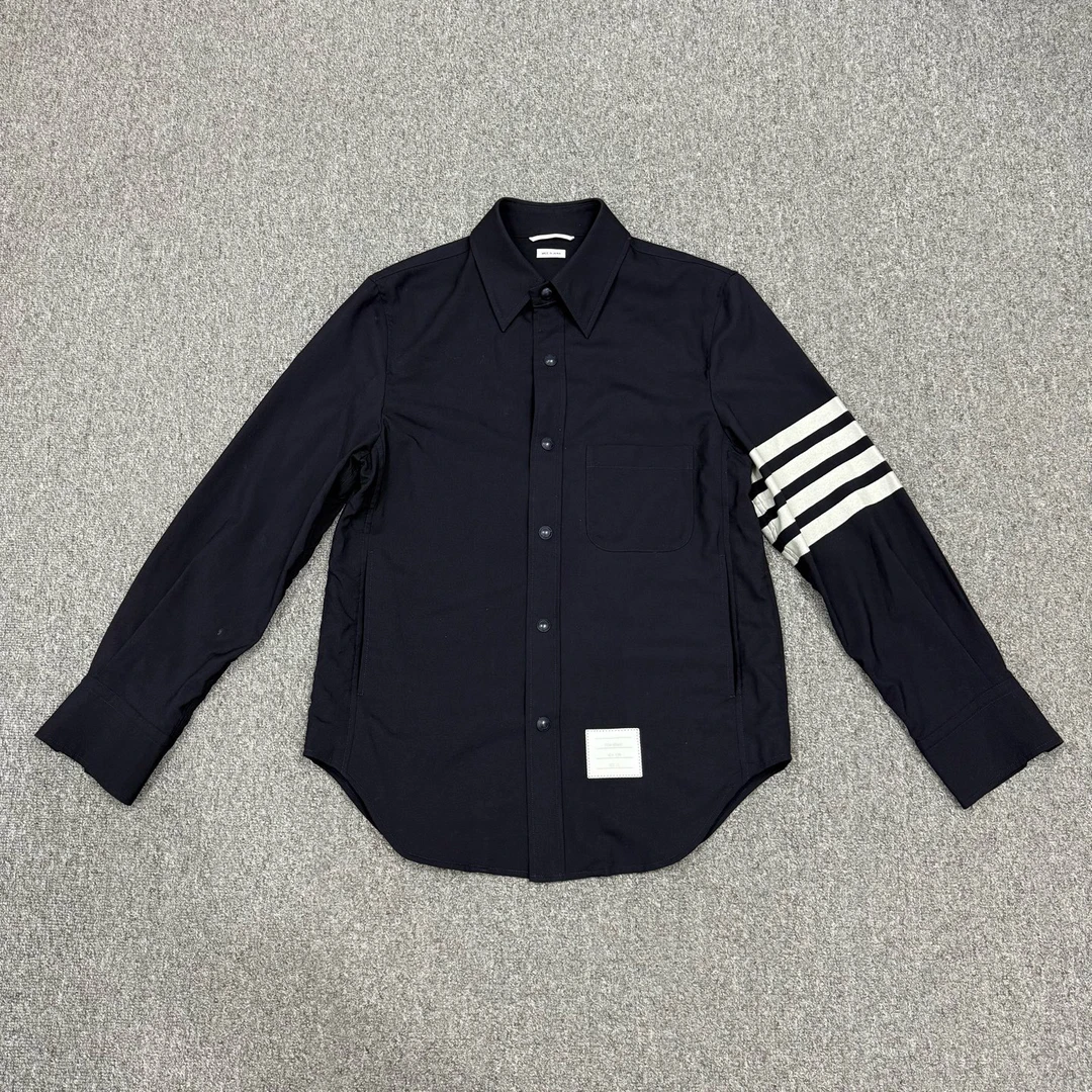 95新 THOMBROWNE 17715878 藏青色四条纹长袖衬衫 0码95新