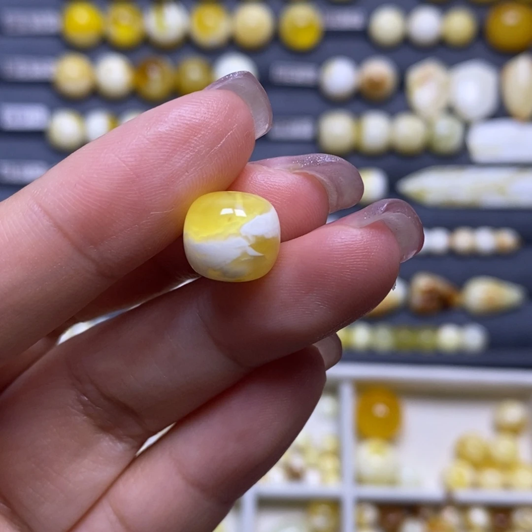 蜜蜡未镶嵌珠宝奇石瓷白橘金溶洞妖花老型11*10mm