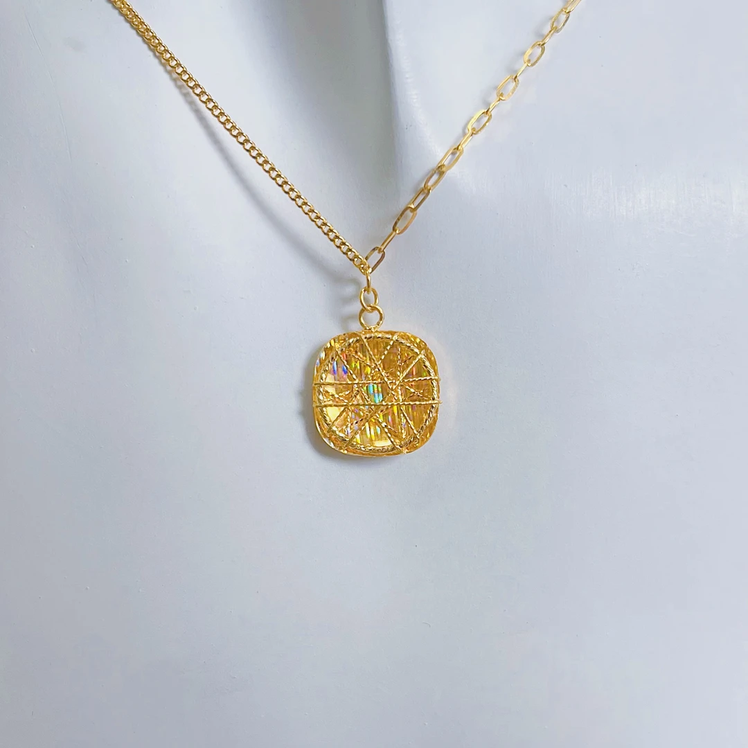 足金999花丝方糖套链ins时尚仙女