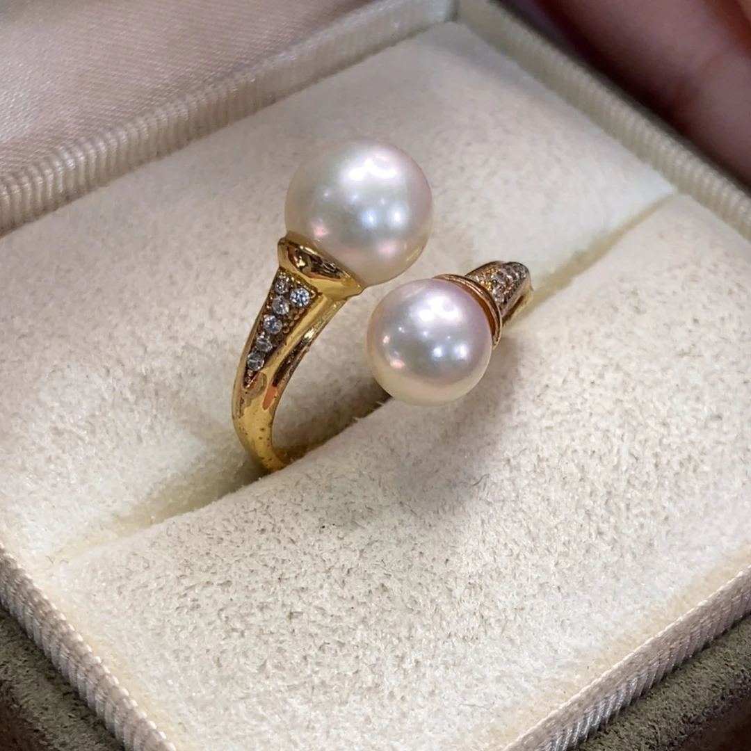 海水珍珠戒指银S925镀金镶嵌哒**宝