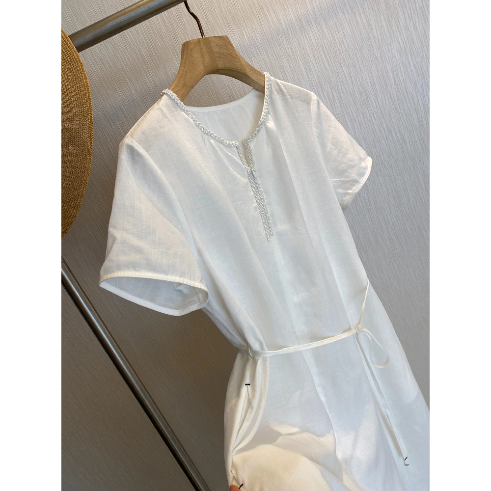 巨推荐，上身绝美！法式重工手工钉珠收腰显瘦连衣裙女夏季气质裙子