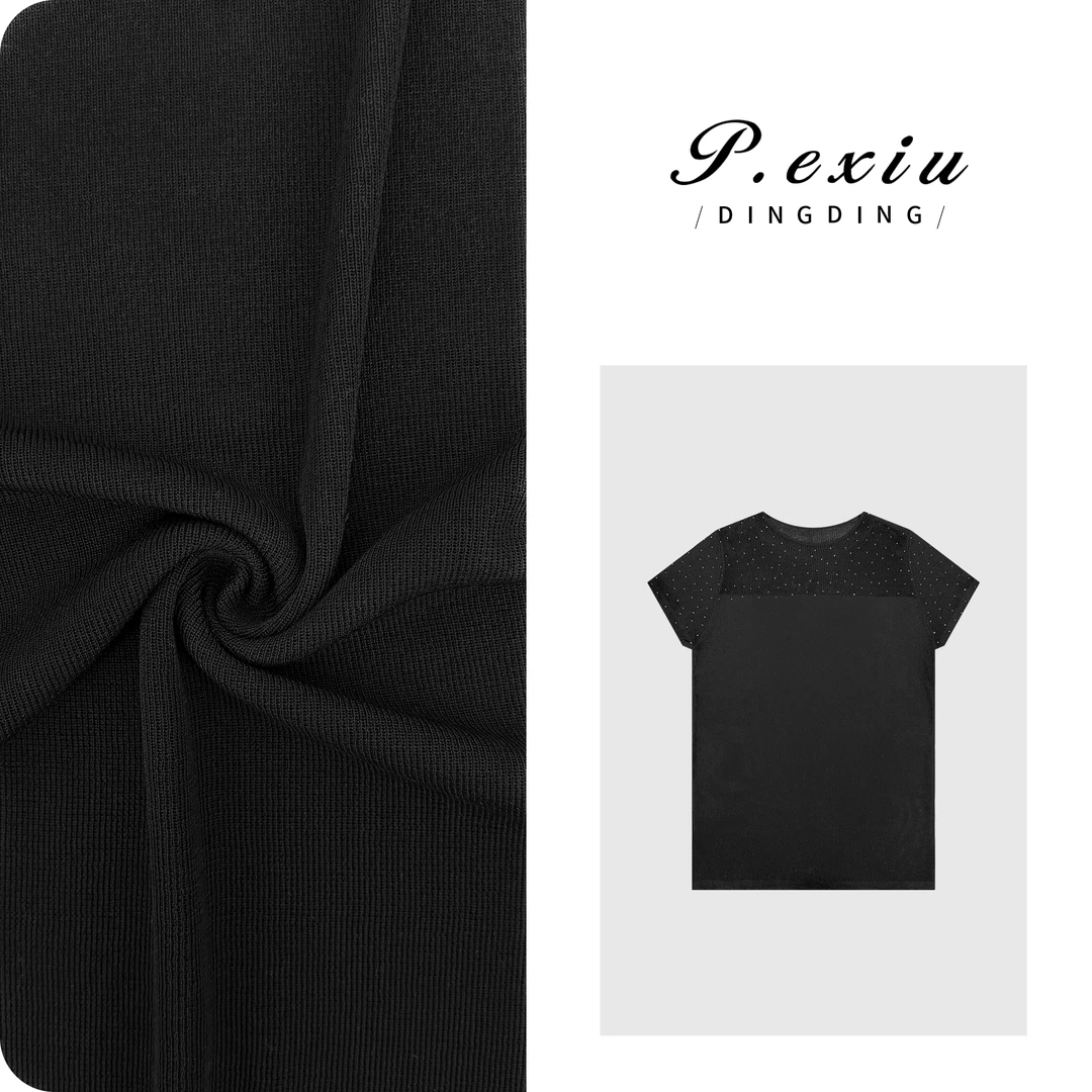 PanYiXiu/潘依绣【微光璀璨】天丝人丝优雅烫钻针织短袖上衣 C033