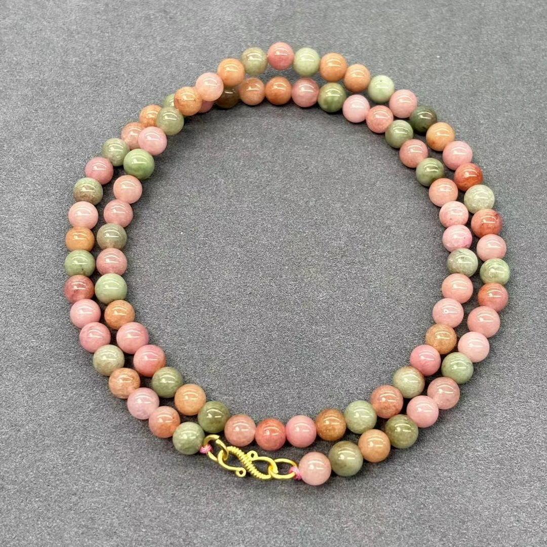 x582-国风设计款多彩糖果盐源玛瑙圆珠项链-赠礼盒