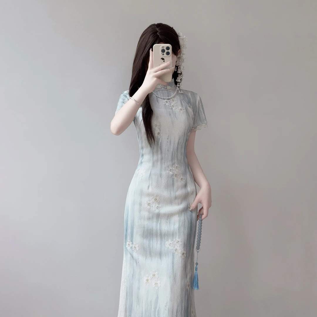 汀玥苓新中式旗袍夏季改良春夏修身国风年轻款少女送考连衣裙日常