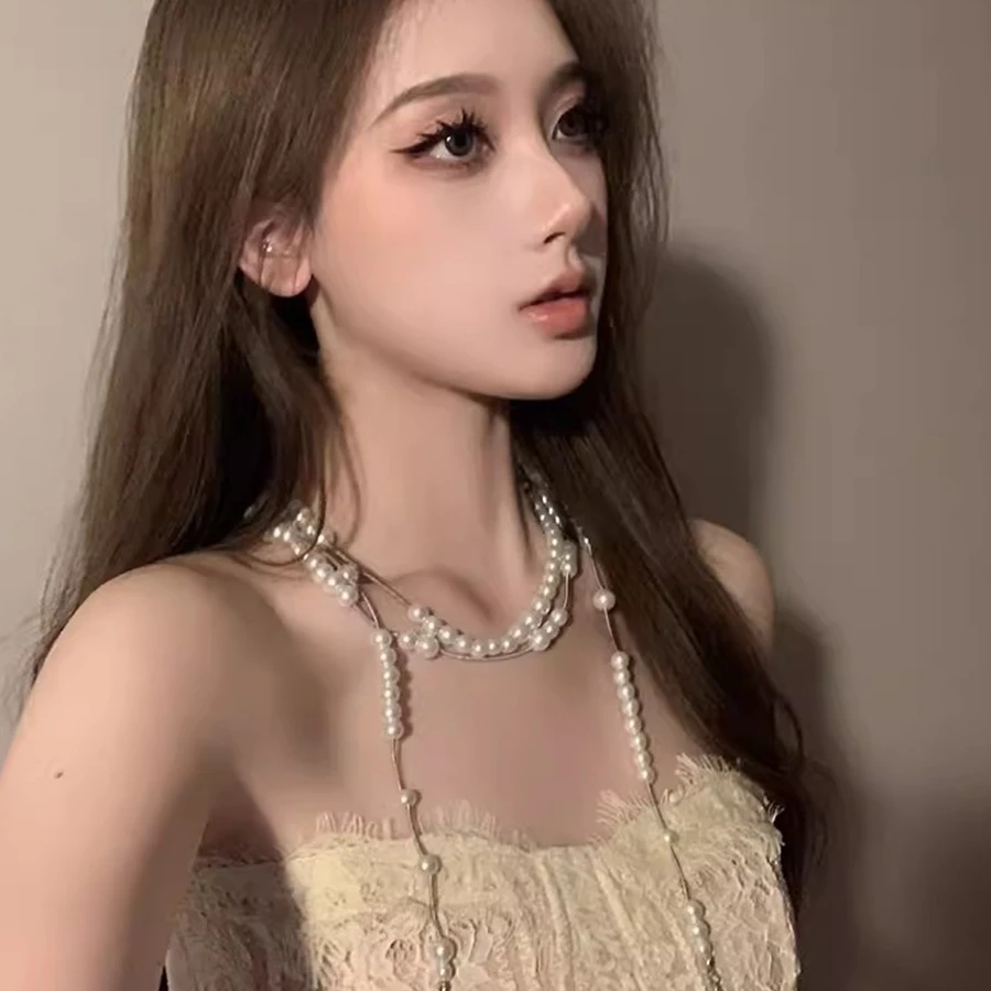 合金仿珍珠项链 配旗袍珍珠项链多层复古小香风拍照时尚百搭女款