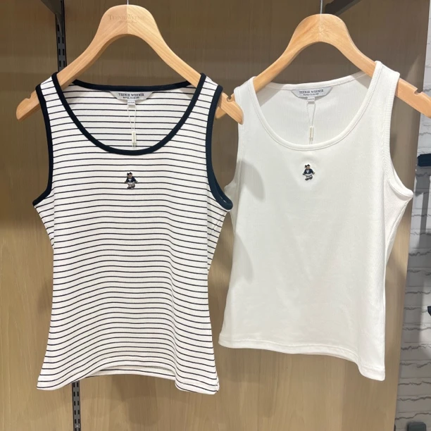 Teenieweenie 字母刺绣吊带背心修身显瘦无袖上衣百搭打底