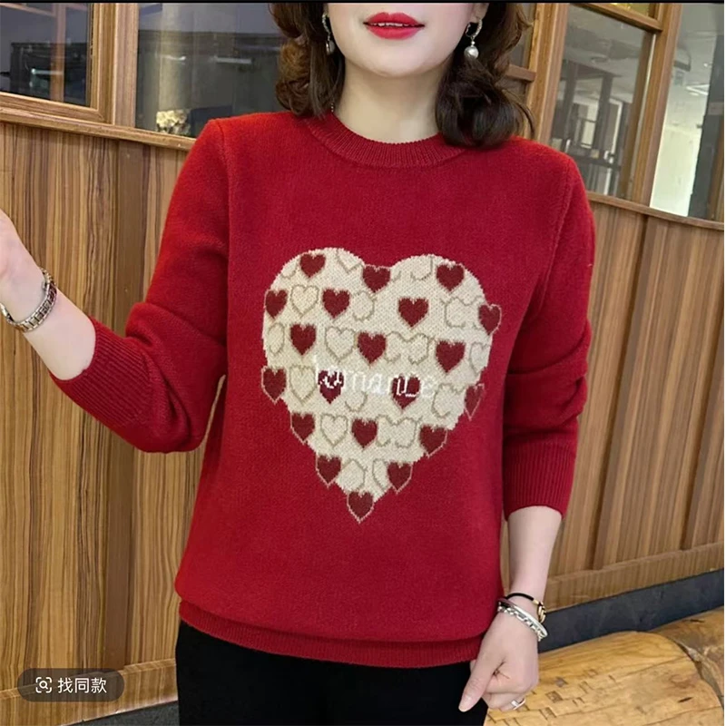 秋冬新款爱心保暖时尚百搭显瘦洋气喜庆毛衣针织衫