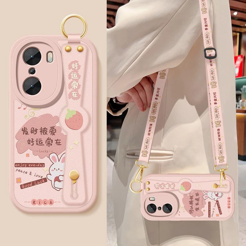 适用华为荣耀60手机壳新款女60se好运常在斜挎腕带挂绳honor60小