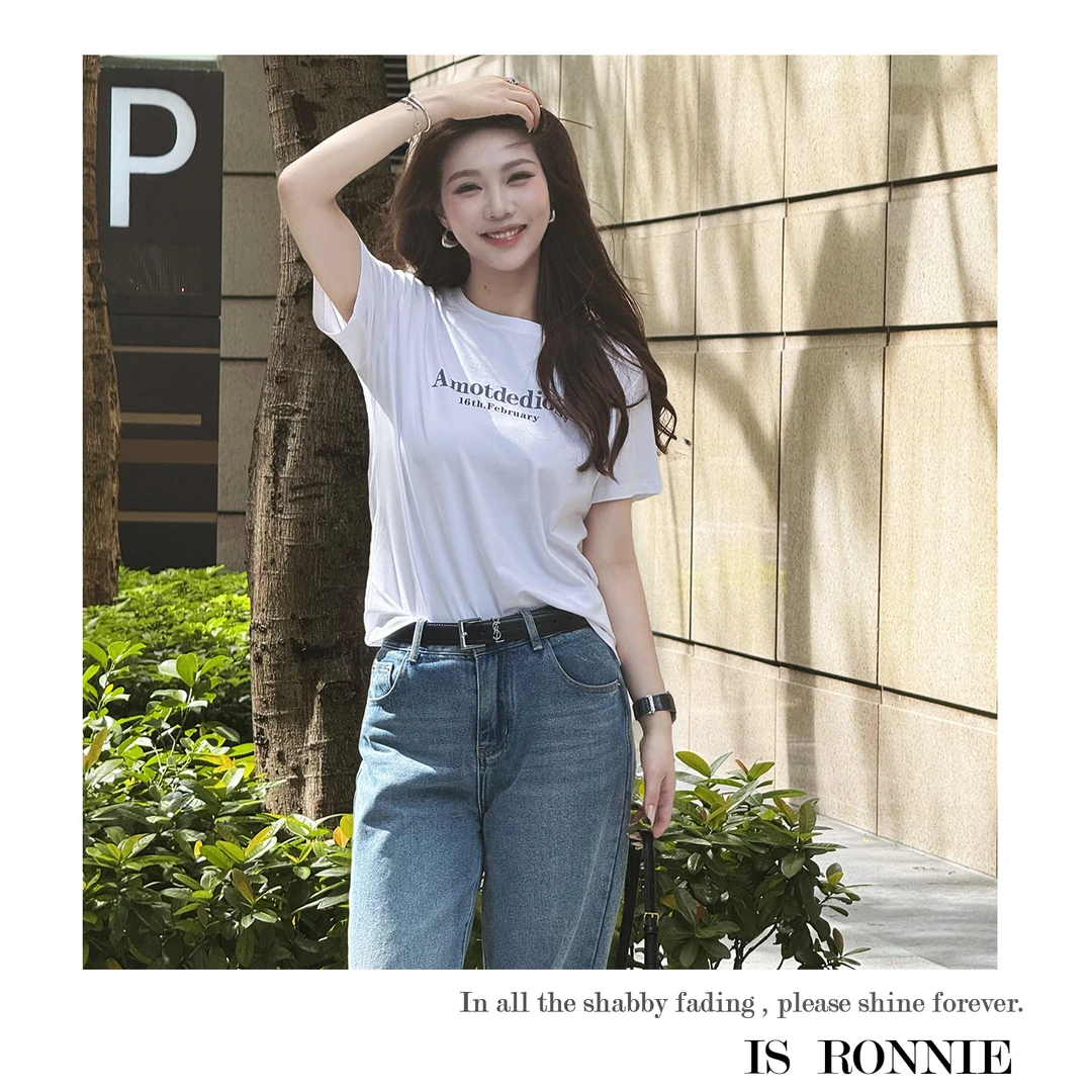 Is Ronnie【白昼】极简风字母印花显瘦百搭T恤夏季新款25IR0620