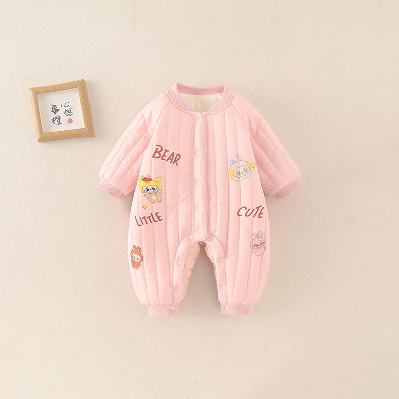 可爱卡通婴儿哈衣爬服新生儿冬季外出棉服冬款棉衣宝宝秋冬连体衣