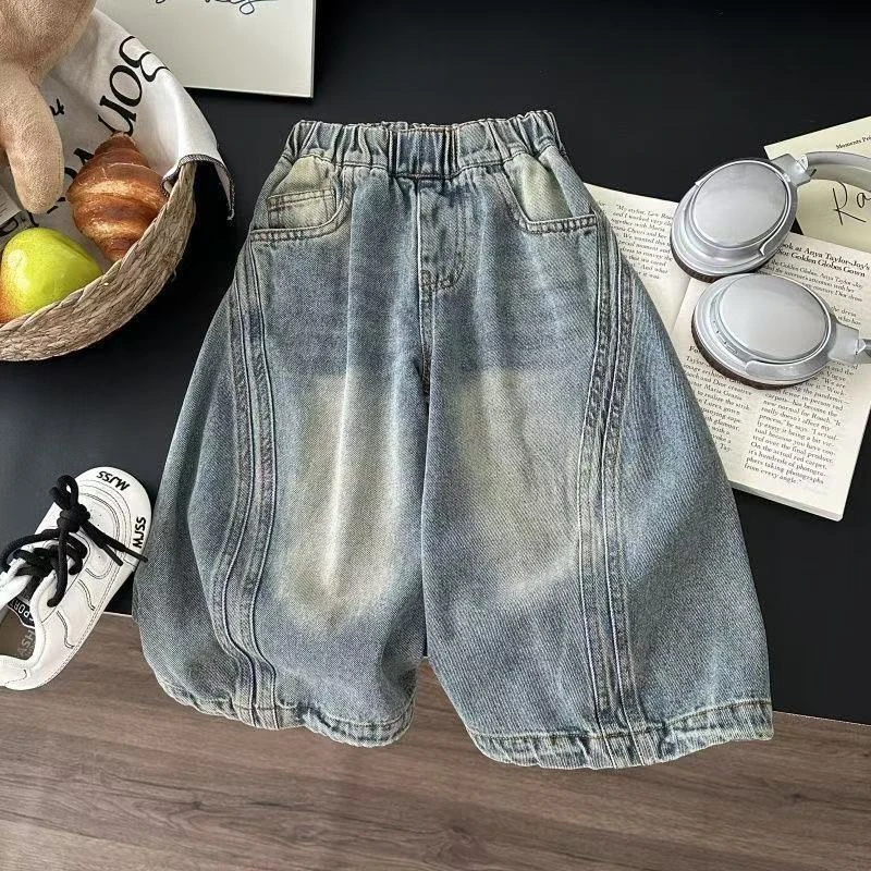 怀旧拼接牛仔裤2025秋季新款儿童牛仔裤百搭中小童男女宽松长裤