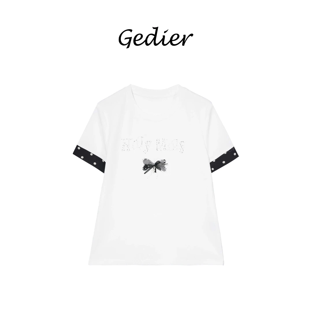 【歌蒂尔】“繁星” 2025春款欧若风尚珍珠蝴蝶结装饰T恤 TG520085Y