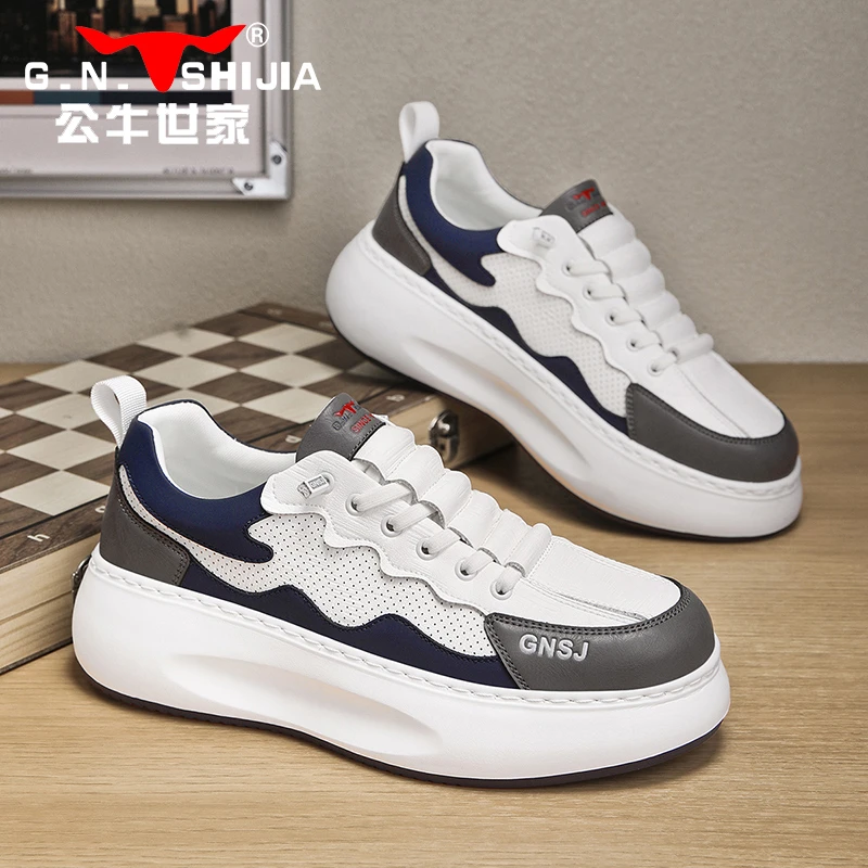 公牛世家男鞋夏季透气百搭爆款阿甘小白鞋男士厚底增高运动休闲鞋