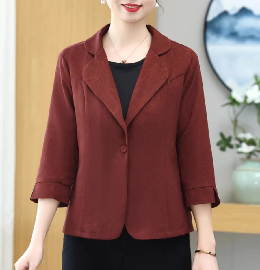 【精品妈妈】2025夏季新款高级感印花七分袖小西服女装外套