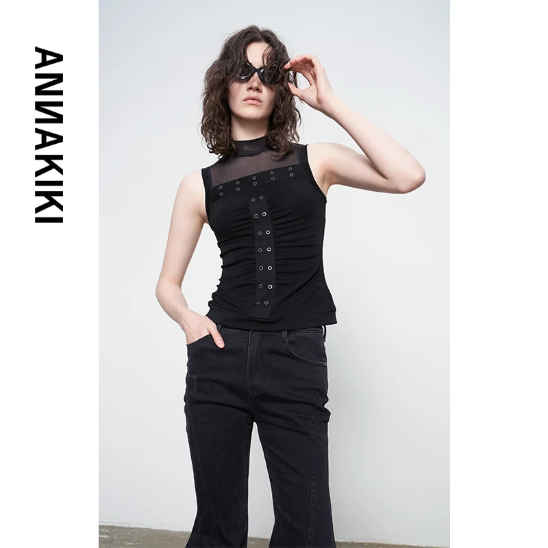 【AUNISEX专属】ANNAKIKI 醋酸褶皱机能拼接上衣3D3A0203H509