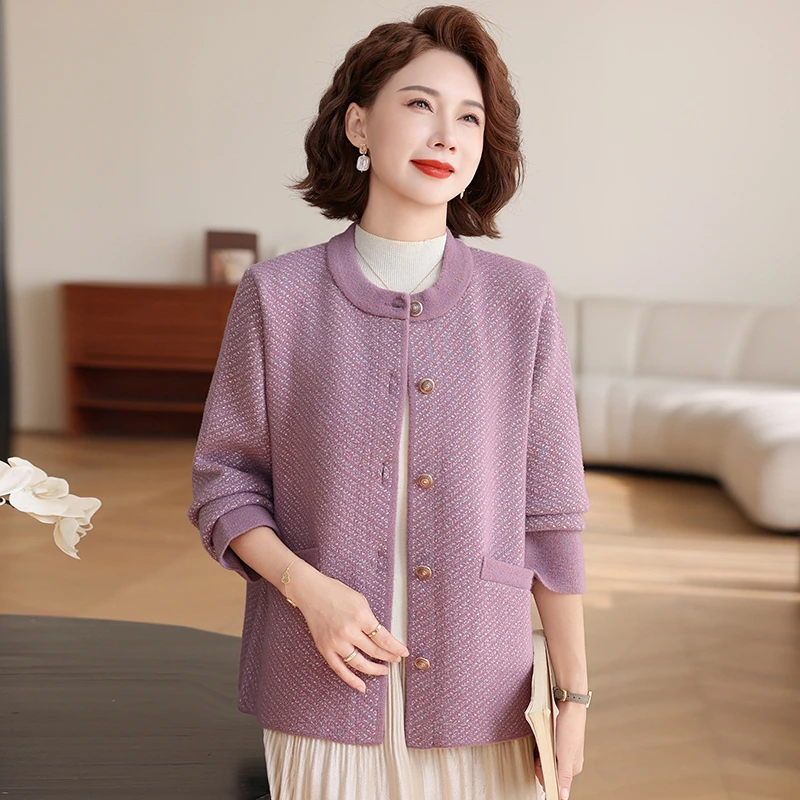 中老年女装春秋洋气圆领针织开衫上衣服中年妈妈秋装外套2025