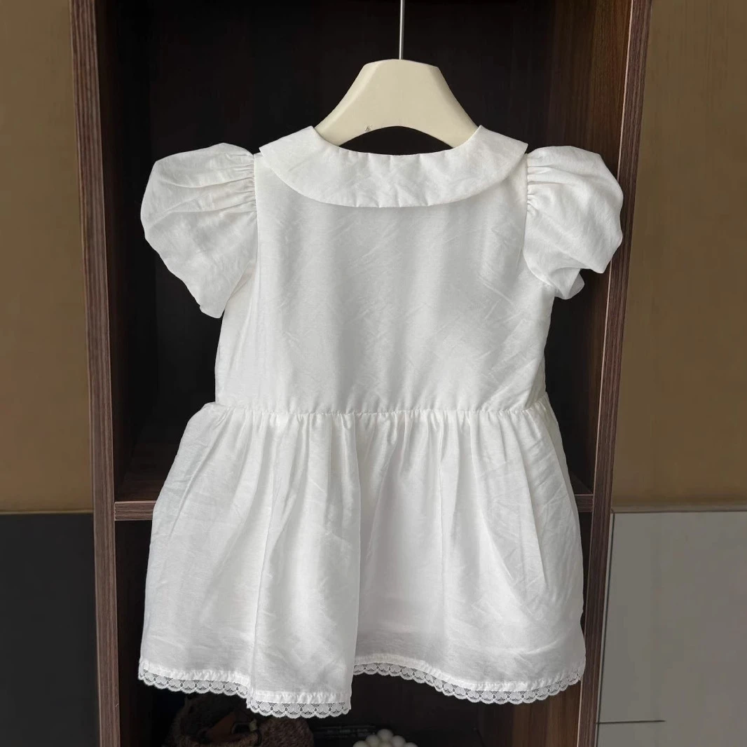 甜沫儿2025夏季新款白色连衣裙韩版千金裙气质女童连衣裙洋气短袖