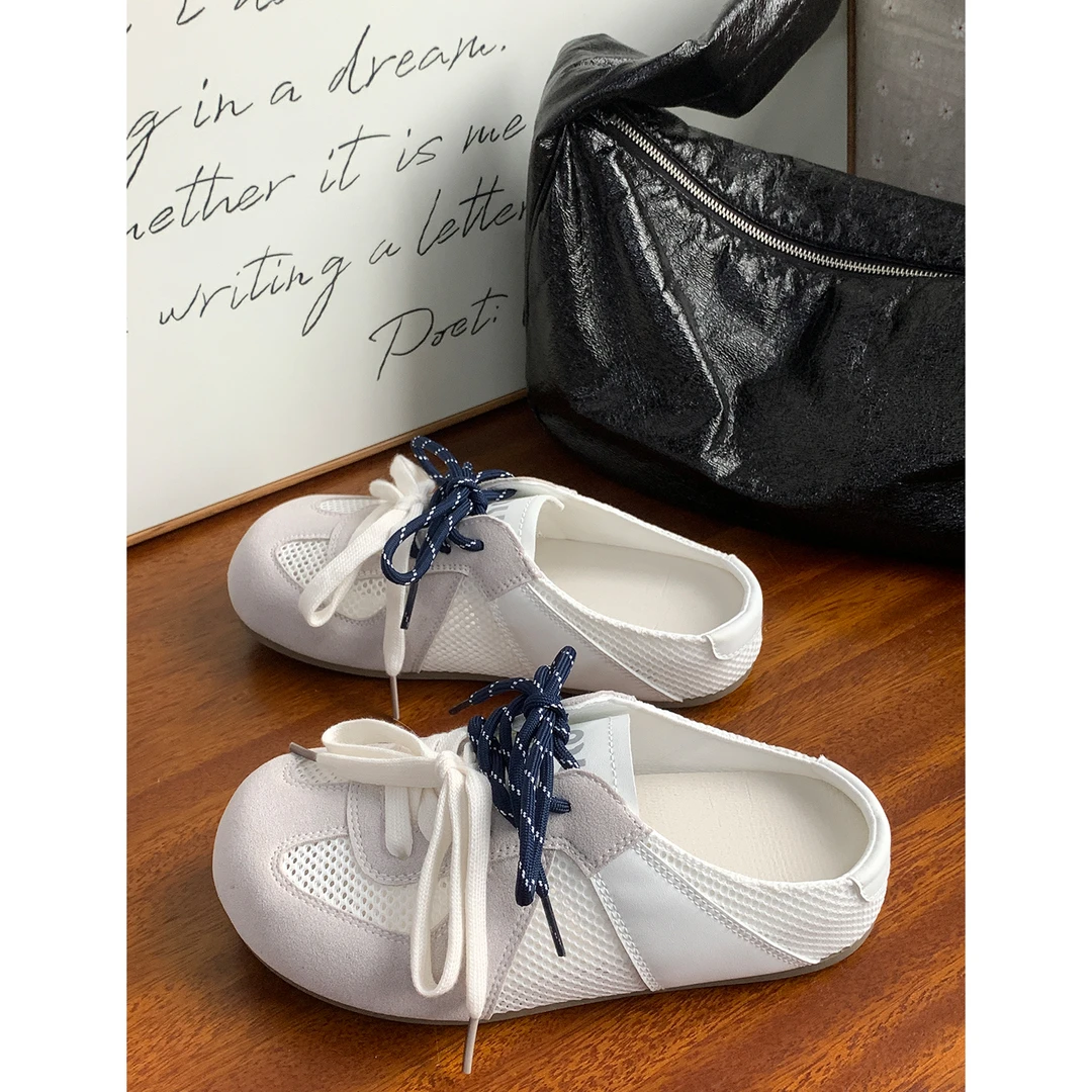 复古网面透气半拖鞋女2025夏季新款外穿百搭休闲鞋软底懒人拖鞋子