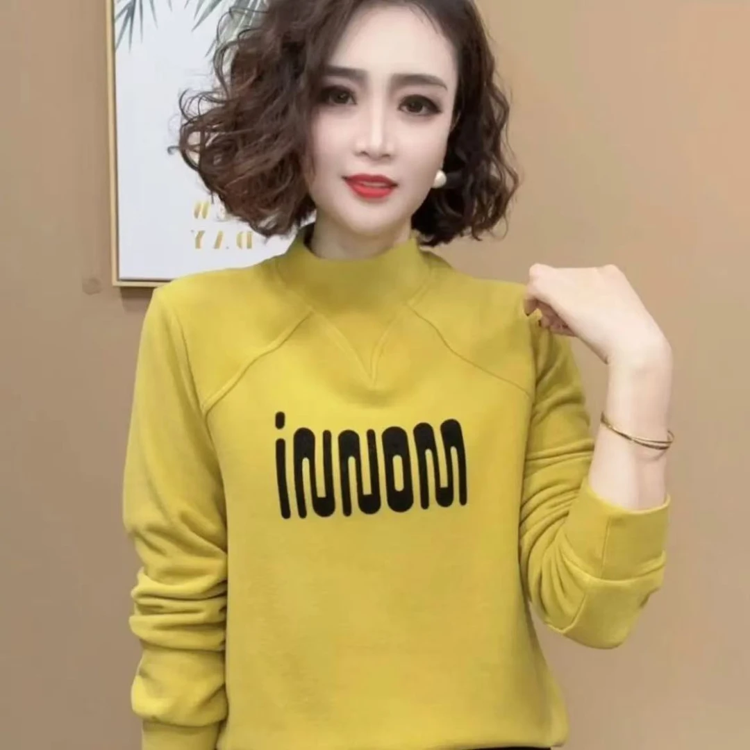 2024冬季新款女士上衣时尚洋气百搭加绒字母长袖减龄打底卫衣小衫
