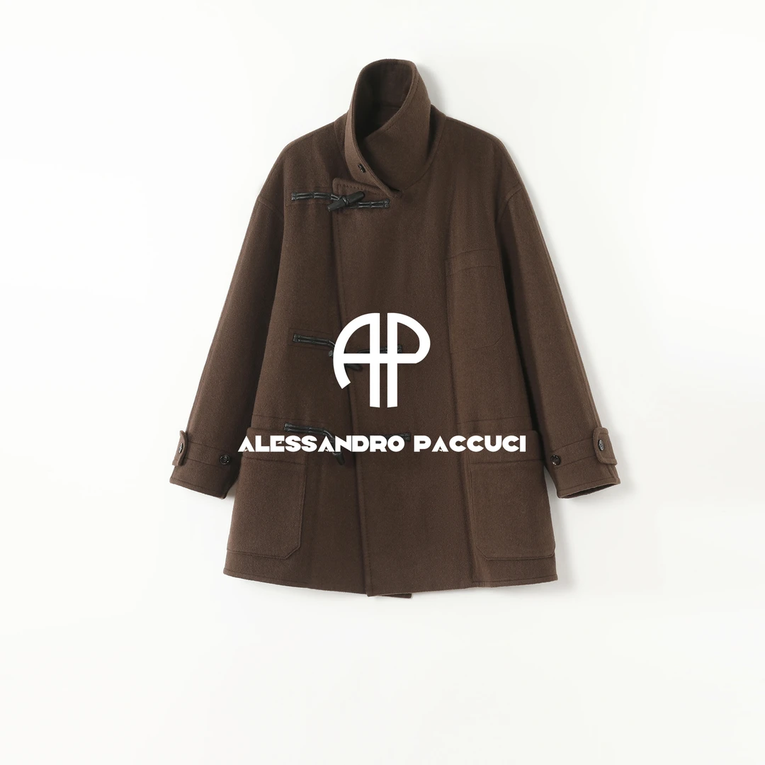 AP洛哥53022DY【咖啡馆大衣】黑标/绵羊毛+牦牛绒翻领时尚短款大衣