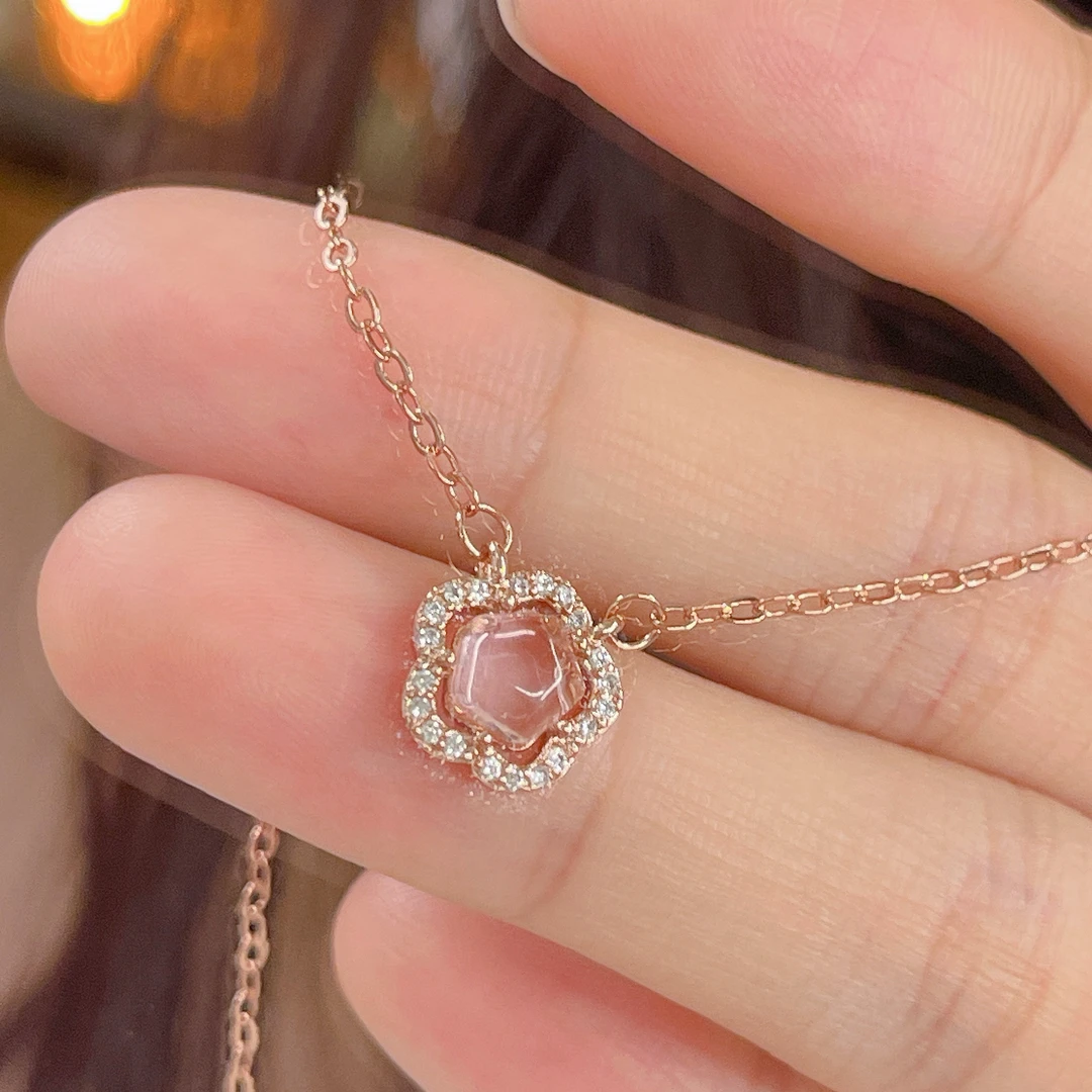 合金合成锆石项链 浪漫樱花项链轻奢小众设计高级感玫瑰金锁骨链