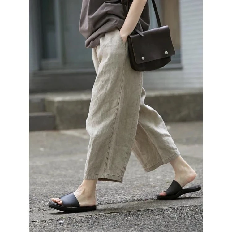 【麻布小子诺曼底】夏季女款九分宽松复古文艺百搭休闲松紧腰24011