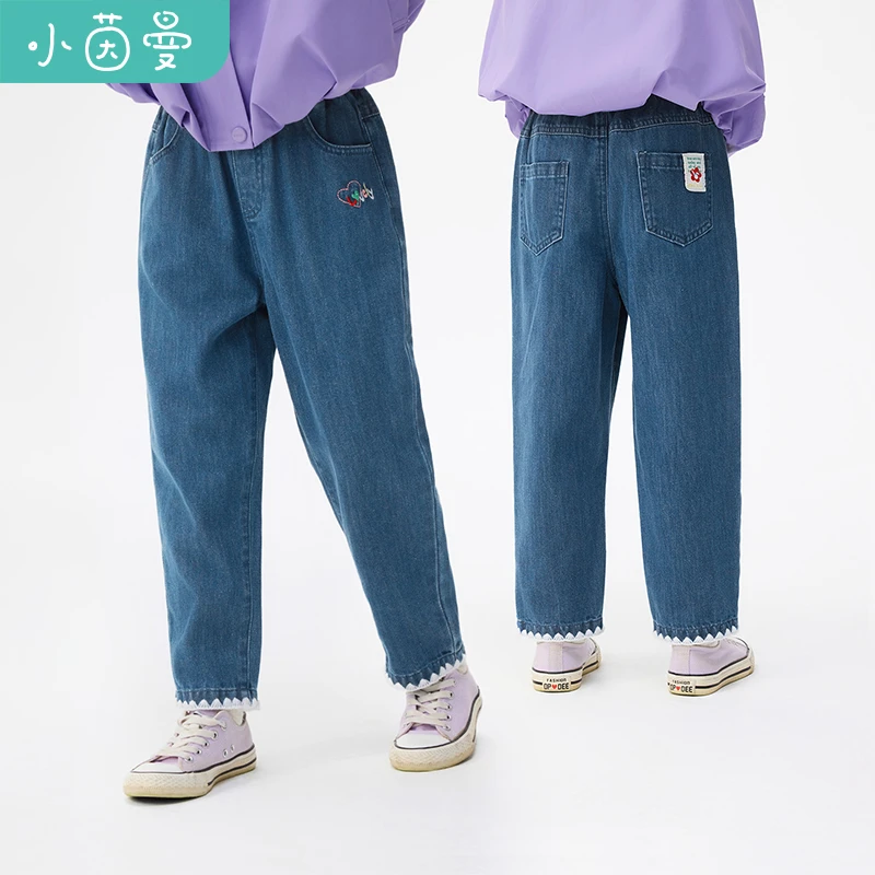 【IP织唛】小茵曼女童牛仔裤字母刺绣25秋中大童休闲裤GO3853024