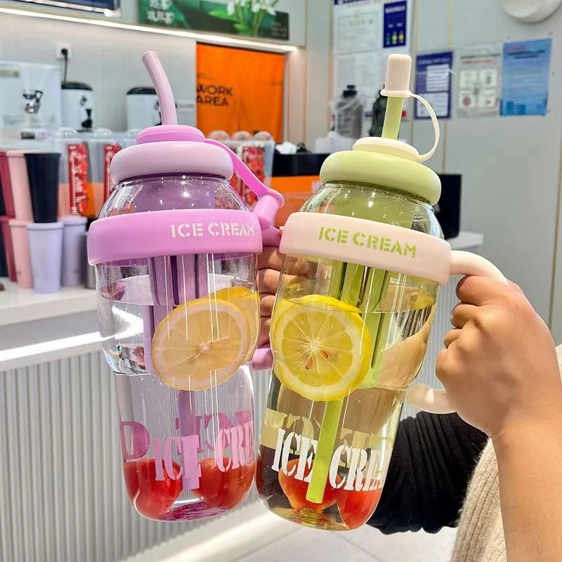 2025新款高颜值大容量夏季塑料杯冰霸杯幸运肚肚杯可爱风带吸管杯