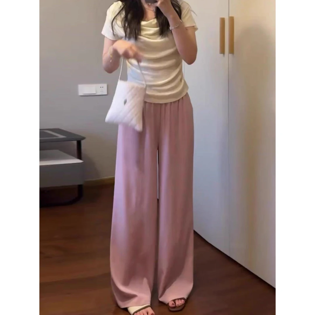 0117 多巴胺阔腿裤女秋季2025新款高腰宽松显瘦直筒凉凉裤大仓库